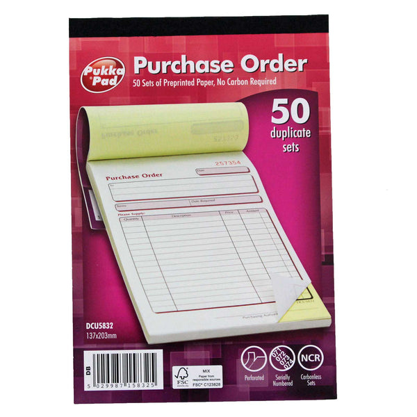 Pukka Pad Duplicate Purchase Order Book (NCR) 137x203mm 50 Sets